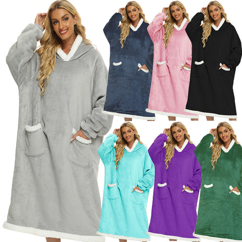 Super Long Flannel Blanket with Sleeves Winter Hoodies Sweatshirt Women Men Pullover Fleece Giant TV Blanket