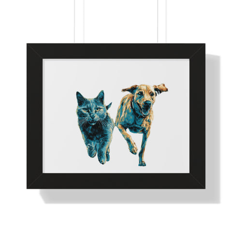 Pet Love Framed Poster | Cat and Dog Home Decor, Animal Lover Wall Art, Gift for Pet Owners, Modern Pet Art, Cute Animal Print