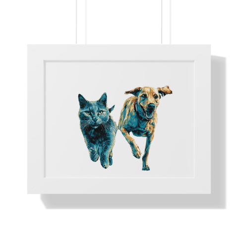 Pet Love Framed Poster | Cat and Dog Home Decor, Animal Lover Wall Art, Gift for Pet Owners, Modern Pet Art, Cute Animal Print