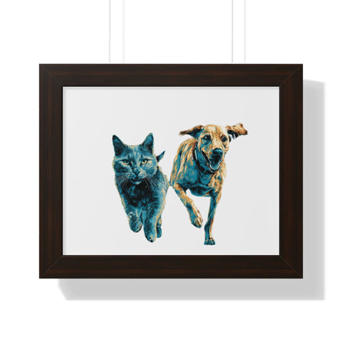 Pet Love Framed Poster | Cat and Dog Home Decor, Animal Lover Wall Art, Gift for Pet Owners, Modern Pet Art, Cute Animal Print