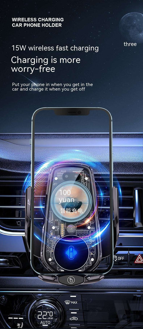 Transparent And Creative Line Design Car Wireless Charger Mobile Phone Holder Automatic Opening And Closing Navigation Car Supplies