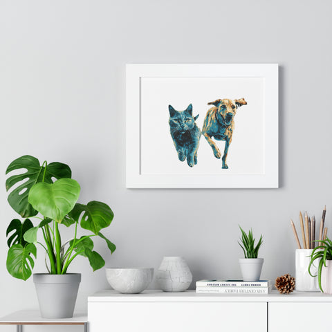 Pet Love Framed Poster | Cat and Dog Home Decor, Animal Lover Wall Art, Gift for Pet Owners, Modern Pet Art, Cute Animal Print