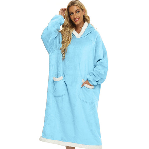 Super Long Flannel Blanket with Sleeves Winter Hoodies Sweatshirt Women Men Pullover Fleece Giant TV Blanket