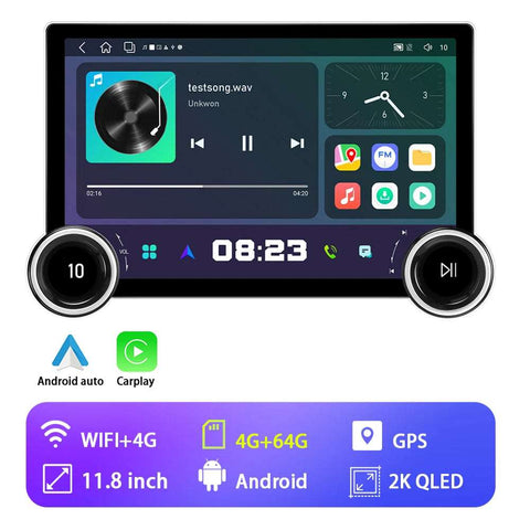 2 Din 8+128G 2K Android  Car Radio 11.8'' Multimedia Wireless Carplay/Auto Universal Player GPS WIFI&4G BT Car Audio
